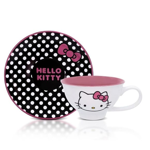 Hello Kitty Ceramic Teacup and Saucer Set - Picture 1 of 5